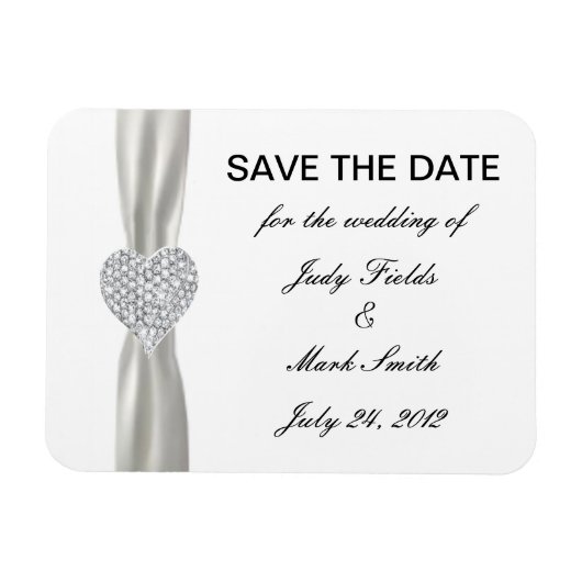 Diamond Heart White Wedding Save the Date Magnet Magneet (Horizontaal)