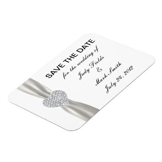 Diamond Heart White Wedding Save the Date Magnet Magneet (Linkerzijde)