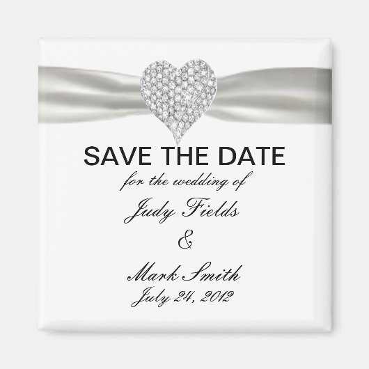 Diamond Heart White Wedding Save the Date Magnet Magneet (Voorkant)