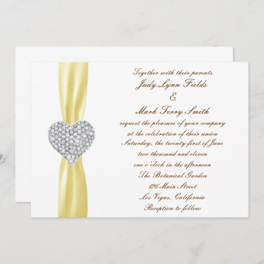 Diamond Heart Yellow Faire-part de mariage (Devant / Derrière)