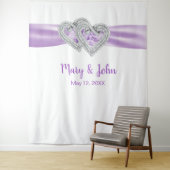 Diamond Hearts Paarse lint bruiloft achtergrond Wandkleed (In situ)