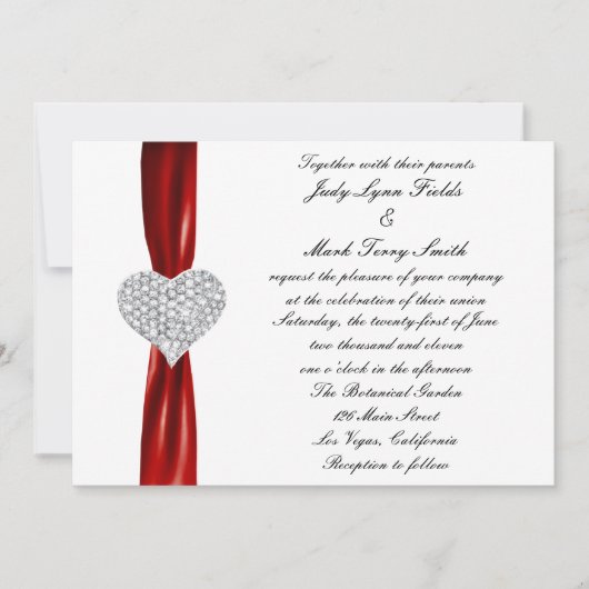 Diamond Hearts Red Faire-part de mariage (Devant)