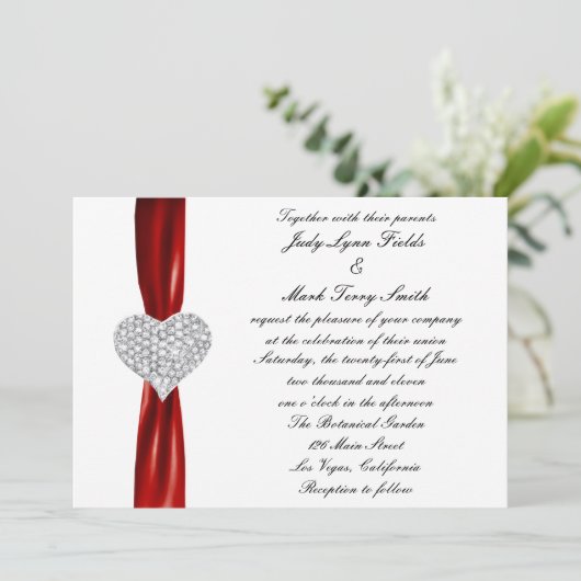 Diamond Hearts Red Faire-part de mariage (Debout devant)