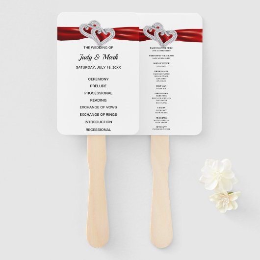 Diamond Hearts Rode bruiloft programma fans Handwaaier (Voorkant en achterkant)