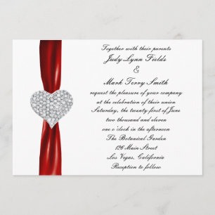 Diamond Hearts Rode bruiloft uitnodiging