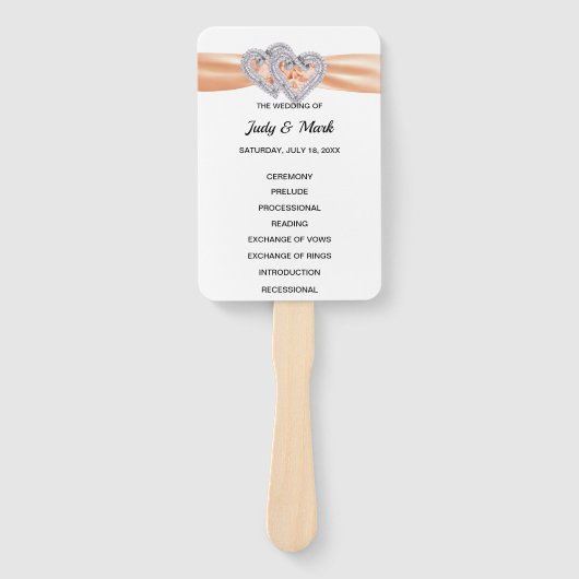 Diamond Hearts Sinaasappel bruiloft programma fans Handwaaier (Voorkant)