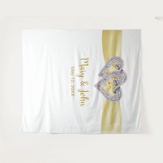 Diamond Hearts Yellow Ribbon Wedding Backdrop Wandkleed (Voorkant (horizontaal))
