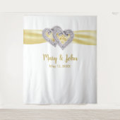 Diamond Hearts Yellow Ribbon Wedding Backdrop Wandkleed (Voorkant)