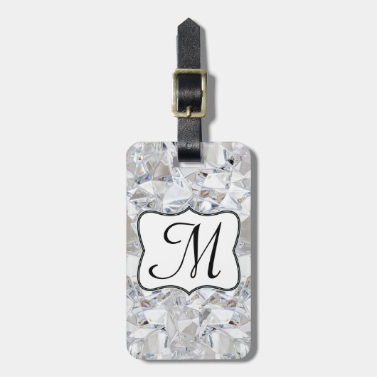 Diamond Ice Crystal Glitz Monogram Bagagelabel (Voorkant verticaal)