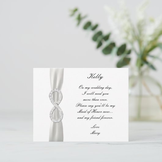 Diamond Infinity Witte Trouw Bruidsmeisje Kaart (Staand voorkant)