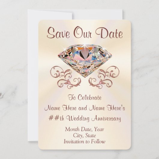 Diamond Jubileum Bewaar de Datumkaarten, Jouw teks Save The Date (Voorkant)