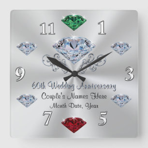 Diamond Jubileum Clock met jouw sierstenen Vierkante Klok