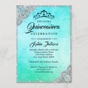Diamond Kant Sparkle Blauw Blauwgroen Quinceanera Kaart