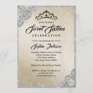Diamond Lace Glans Goud Zilver Sweet Sixteen Kaart