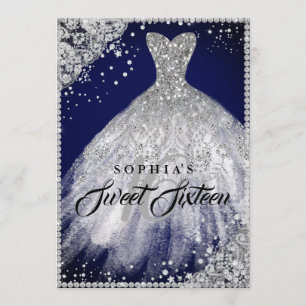 Diamond Lace Sparkle Jurk Navy Zilver Sweet 16 Kaart