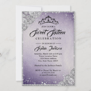 Diamond Lace Sparkle Paars Silver Sweet Sixteen Kaart
