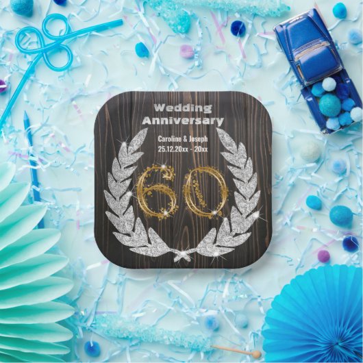 Diamond Laurel & 60TH Gold, bruiloft Jubileum Pa Papieren Bordje (Feest)