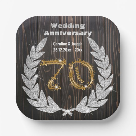 Diamond Laurel & 70TH Gold, bruiloft Jubileum Pa Papieren Bordje (Voorkant)
