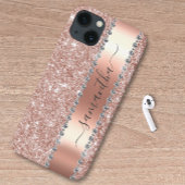 Diamond Look Glitter Kalligrafie Naam Roos Goud Case-Mate iPhone Case