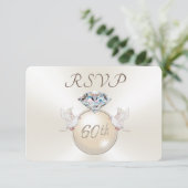 Diamond Love Birds 60th Anniversary RSVP Kaarten Kaartje (Staand voorkant)