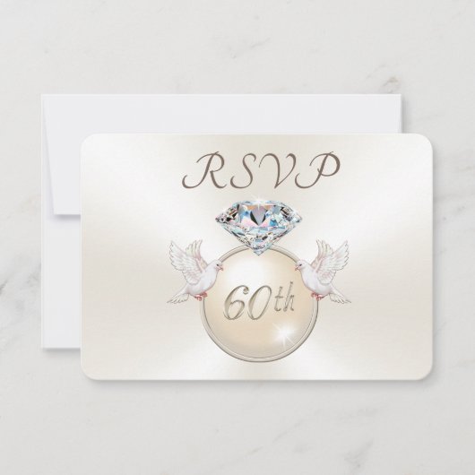 Diamond Love Birds 60th Anniversary RSVP Kaarten Kaartje (Voorkant)