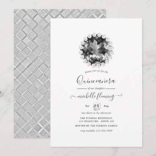 Diamond Mardi Gras Birthday Party Invitation Kaart (Voorkant / Achterkant)