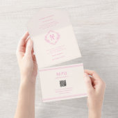 Diamond Monogram met bloemen in roze bruiloft All In One Uitnodiging (Afscheurbaar)