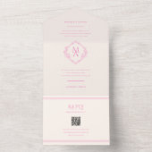 Diamond Monogram met bloemen in roze bruiloft All In One Uitnodiging (Binnen)