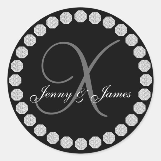 Diamond Monogramme X Noms Mariage Faveur Étiquette (Devant)