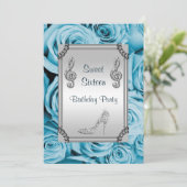 Diamond Music Note, Stiletto & Blue Rozen Sweet 16 Kaart (Staand voorkant)