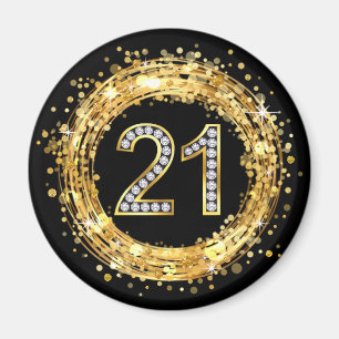 Diamond Number 21 Glitter Bling Confetti   goud Magneet
