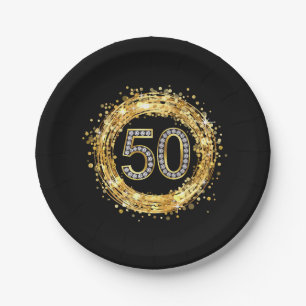 Diamond Number 50 Glitter Bling Confetti goud Papieren Bordje