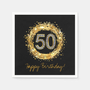 Diamond Number 50 Glitter Bling Confetti   goud Servet