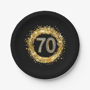 Diamond Number 70 Glitter Bling Confetti goud Papieren Bordje