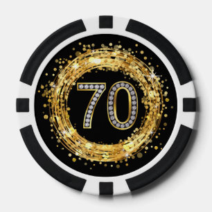 Diamond Number 70 Glitter Bling Confetti goud Pokerchips