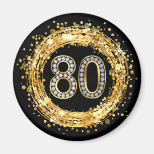 Diamond Number 80 Glitter Bling Confetti goud Magneet