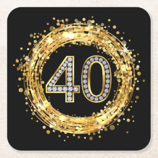 Diamond nummer 40 Glitter Bling Confetti | goud Vierkante Kartonnen Onderzetter