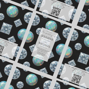 Diamond + Opalen Formeel Luxe QR Code Trouwen Kaart