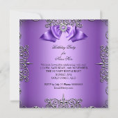 Diamond Paars Bow Silver Elegant Birthday Party 2 Kaart (Achterkant)