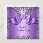 Diamond Paars Bow Silver Elegant Birthday Party 2 Kaart (Voorkant)
