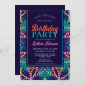 Diamond Parels Aqua Blue Boho Vibe Verjaardagsfees Kaart (Voorkant / Achterkant)