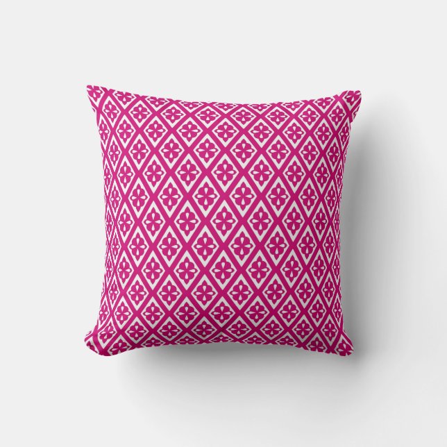 Diamond patroon - fuchsia roze en wit kussen (Voorkant)