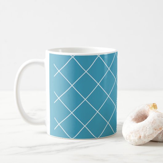 Diamond Pattern Aqua Koffiemok (Met donut)