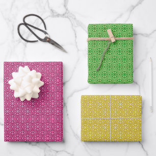 Diamond Pattern, Burgundy, Green en Gold Inpakpapier Vel