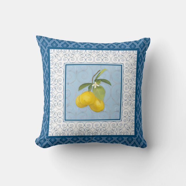 Diamond Pattern Tuscan Lemon Tree Trellis Fine Art Kussen (Voorkant)