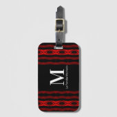 Diamond Pattern Vertical Stripe Red Monogram Bagagelabel (Voorkant (verticaal))