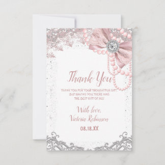 Diamond Pearl Blush Pink Girly Elegant Baby shower Bedankkaart