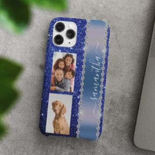 Diamond Photo Glitter Calligraphy Name Navy Blue iPhone 12 Pro Hoesje