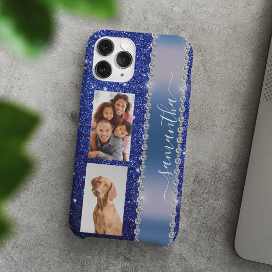Diamond Photo Glitter Calligraphy Name Navy Blue Case-Mate iPhone Case