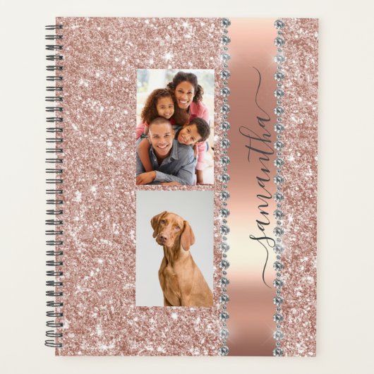 Diamond Photo Glitter Name Monogram Roos Gold Planner (Voorkant)